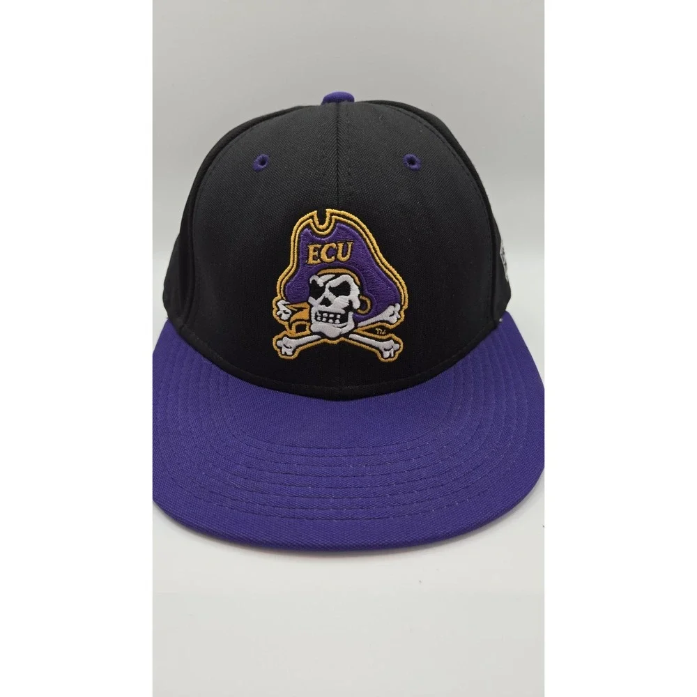ECU Pirates Fitted Hat Size 7 The Game Pro GameTek Black Purple Flat Bill Cap